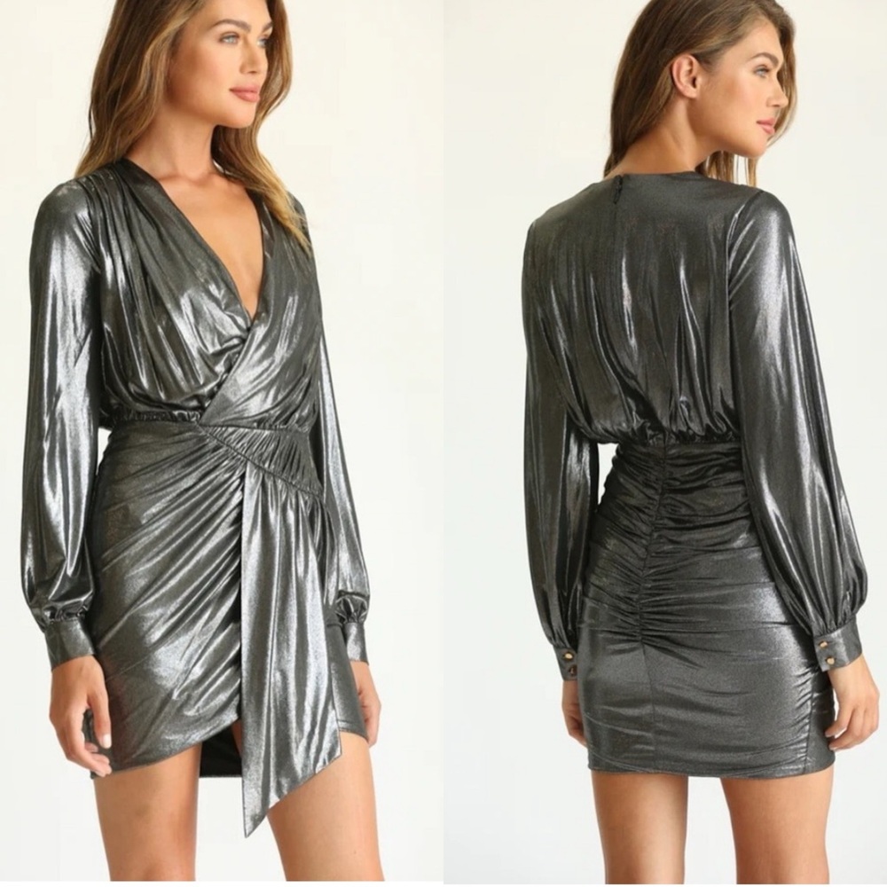 Fate Kaylee Metallic Plunge Wrap Mini Dress Size Medium